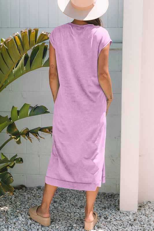 Wisteria Mineral Wash Pocketed T-shirt Long Dress T Shirt Dresses JT's Designer Fashion