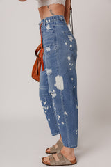 Ashleigh Blue Ripped Splattering Paint Rope Waist Cropped Straight Jeans Jeans JT's Designer Fashion