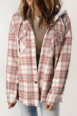 Multicolour Plaid Flap Pocket Hooded Raw Hem Jacket Multicolour 100%Polyester Plaid Shackets JT's Designer Fashion