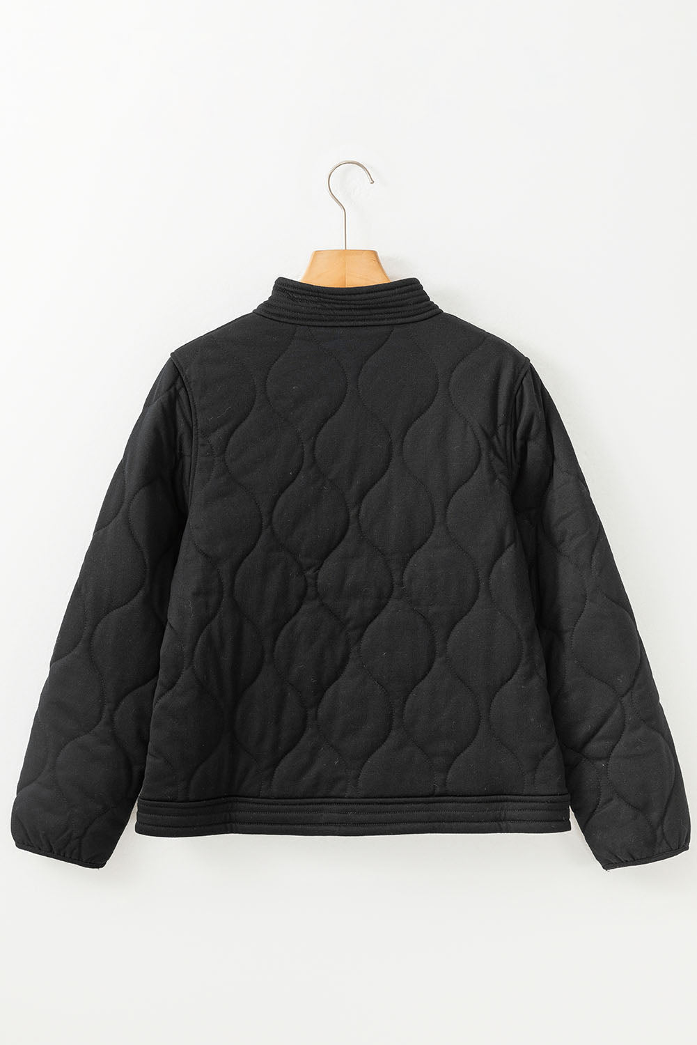 Black Solid Color Quilted Snap Button Jacket Jackets JT's Designer Fashion