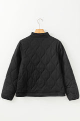 Black Solid Color Quilted Snap Button Jacket Jackets JT's Designer Fashion