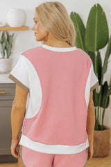 Pink Textured Colorblock Patchwork Tee Two Piece Shorts Set Short Sets JT's Designer Fashion