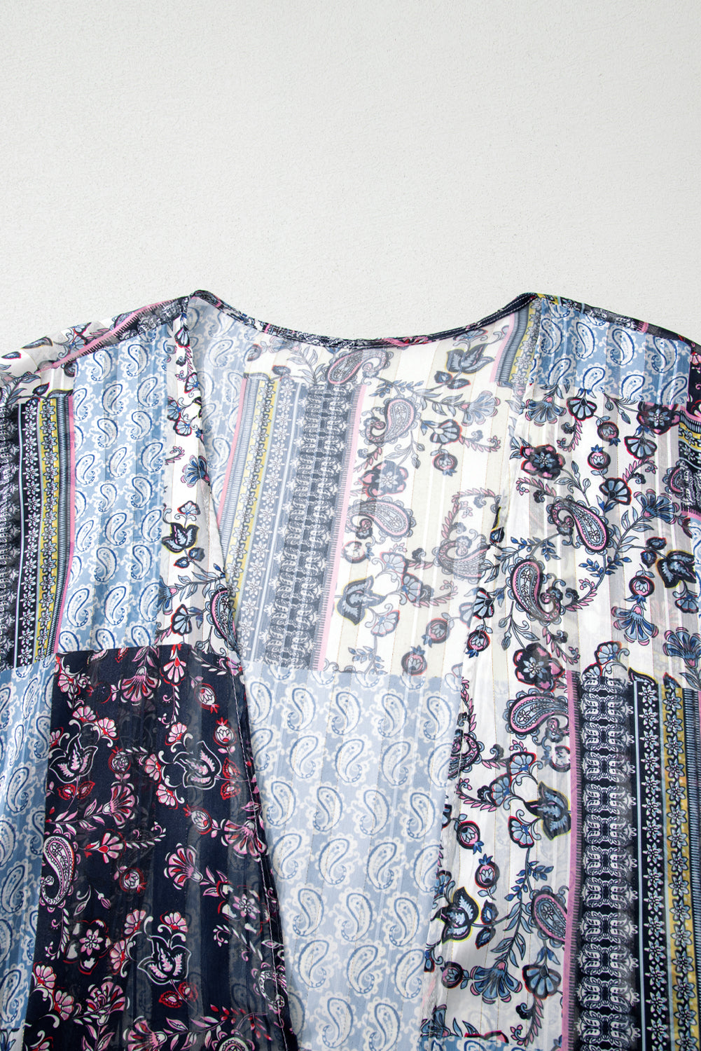 Blue Retro Floral Print Long Loose Open Front Kimono Kimonos JT's Designer Fashion