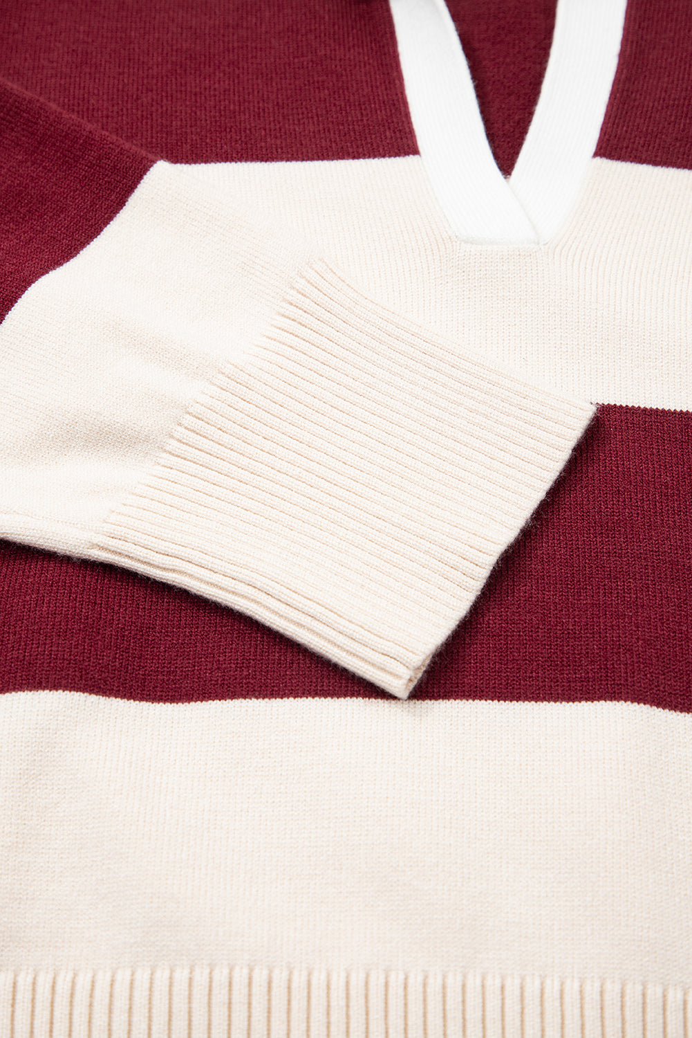 Brown Ribbed Trim Color Block Knitted Polo Collar Sweater Sweaters JT's Designer Fashion