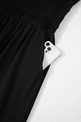 Black Spaghetti Straps Shirred Bodice Pocketed Wide Leg Jumpsuit Jumpsuits & Rompers JT's Designer Fashion