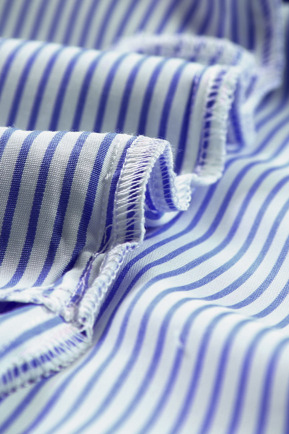 Blue Stripe Smocked Cuffed Striped Boyfriend Shirt with Pocket Blouses & Shirts JT's Designer Fashion