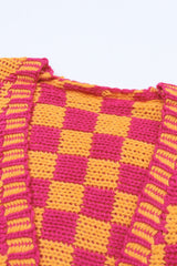 Multicolor Open Front Mixed Checkered Pattern Knit Cardigan Sweaters & Cardigans JT's Designer Fashion