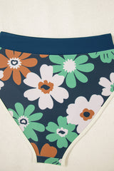 Blue Flower Zip up Racerback High Waisted Bikini Bikinis JT's Designer Fashion