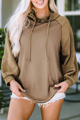 Khaki Waffled Expose Seam Drawstring Hoodie Sweatshirts & Hoodies JT's Designer Fashion