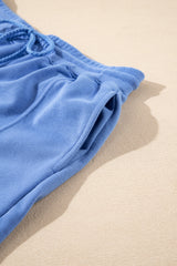Sky Blue Casual Zipped Short Sleeve Hoodie and Shorts Set Short Sets JT's Designer Fashion