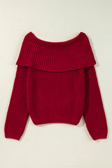 Racing Red Off-the-shoulder Knit Sweater Sweaters JT's Designer Fashion