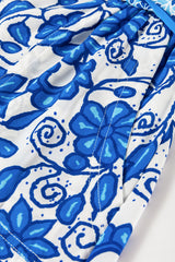 Blue Floral Print Pocketed Front Knot High Waist Casual Shorts Casual Shorts JT's Designer Fashion