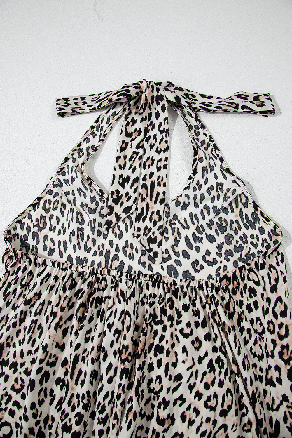 Brown Leopard Printed Halter Neck Backless Ruffled Hem Long Dress Maxi Dresses JT's Designer Fashion