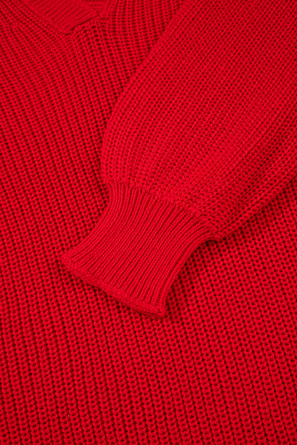 Racing Red Solid Textured Knit V Neck Drop Shoulder Sweater Sweaters JT's Designer Fashion