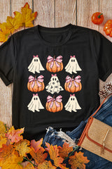 Black Bowknot Ghost Pumpkin Graphic Halloween T Shirt Graphic Tees JT's Designer Fashion