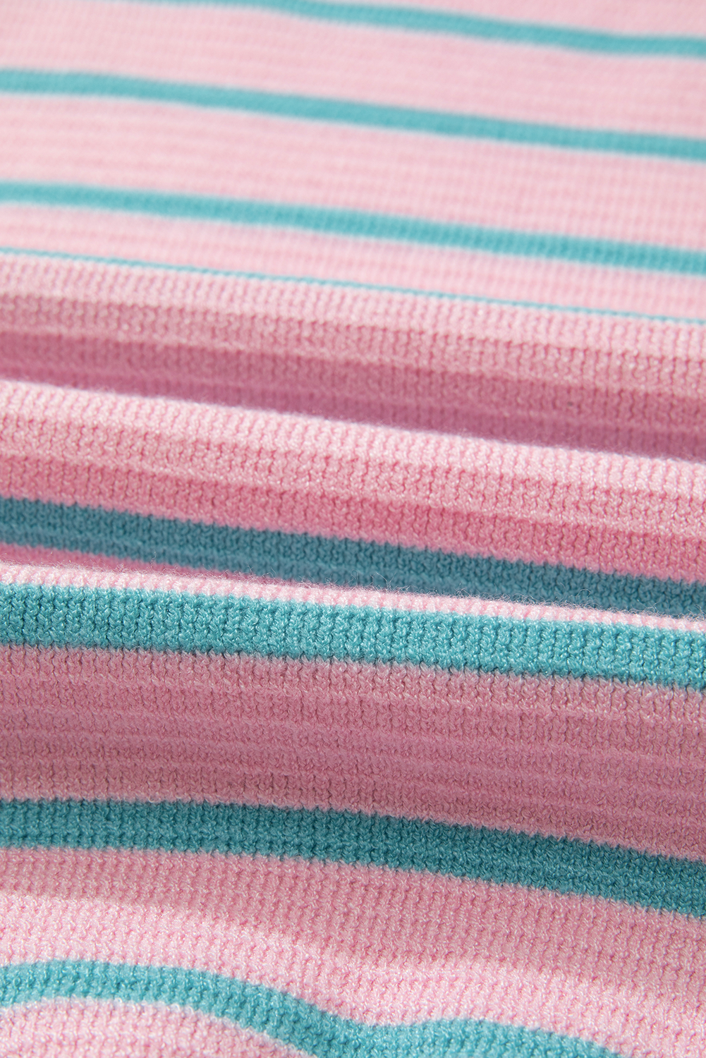 Pink Stripe Trimmed Round Neck Drop Shoulder Loose Sweater Sweaters JT's Designer Fashion