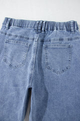 Dusk Blue Foiled Star Patchwork Straight Leg Loose Jeans Jeans JT's Designer Fashion