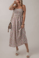 Multicolour Bohemian Ditsy Floral Smocked Fit Flare Sundress Floral Dresses JT's Designer Fashion