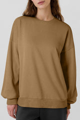 Camel Solid Fleece Lined Drop Shoulder High Low Sweatshirt Sweatshirts & Hoodies JT's Designer Fashion