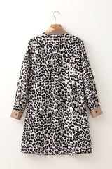Multicolour Button Striped Collar Leopard Print Long Sleeve Flared Dress Mini Dresses JT's Designer Fashion