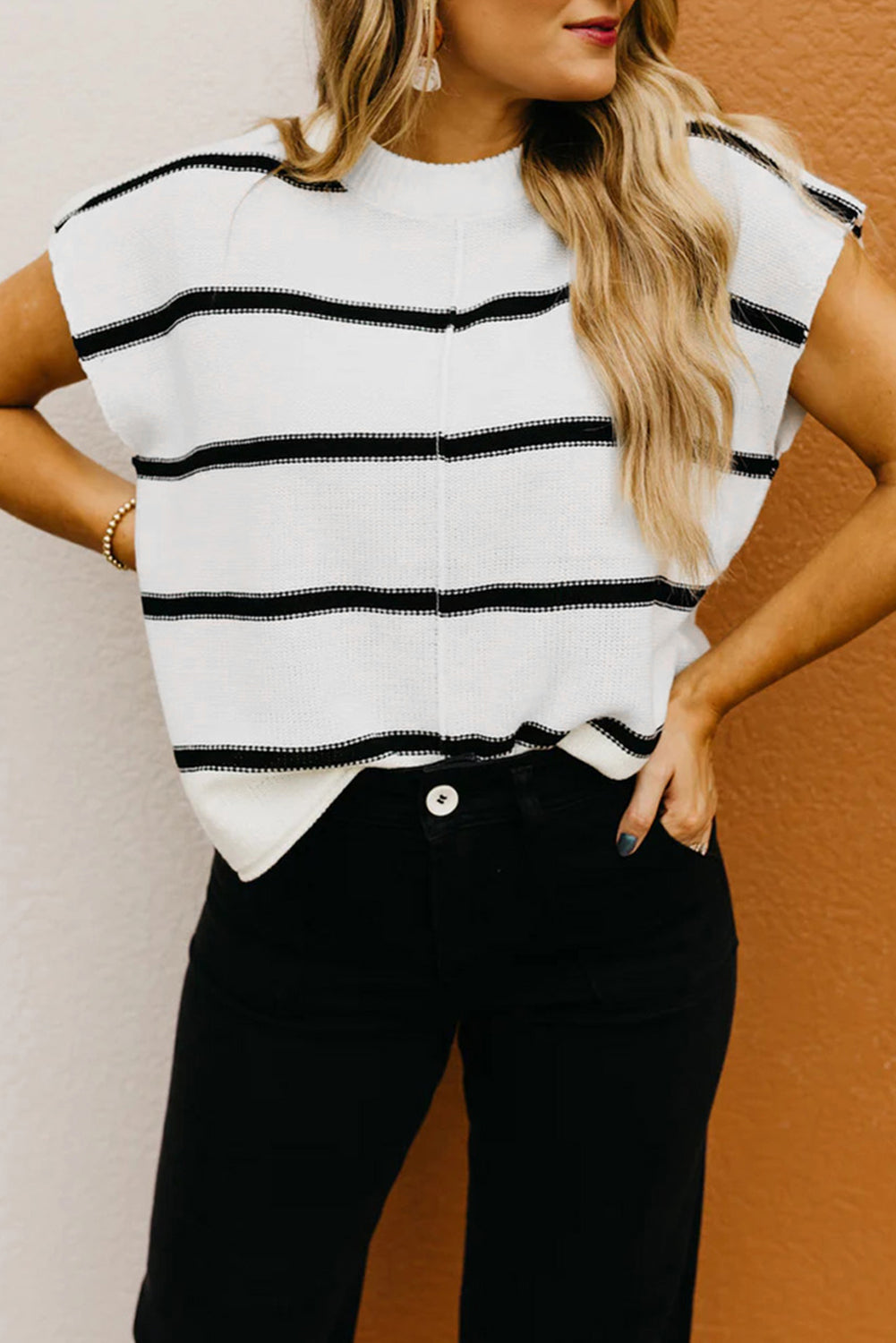 White Striped Batwing Sleeve Sweater Tee Sweaters & Cardigans JT's Designer Fashion