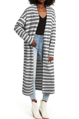 Black Stripe Print Open Front Duster Cardigan Cardigans JT's Designer Fashion