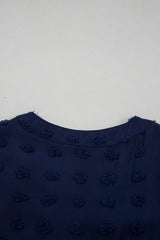 Navy Blue Dotty Textured Notched Neck Plus Ruffled Dress Plus Size Mini Dresses JT's Designer Fashion