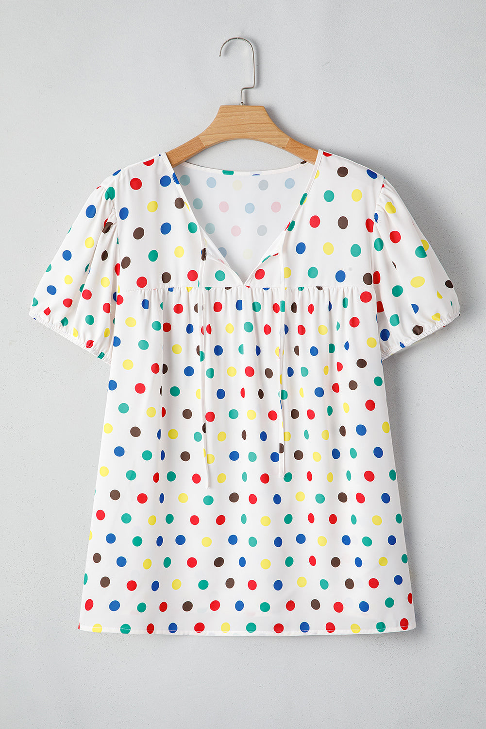 Apricot Plus Size Colorful Polka Dots Tie Neck Puff Sleeve Blouse Plus Size Blouses & Shirts JT's Designer Fashion