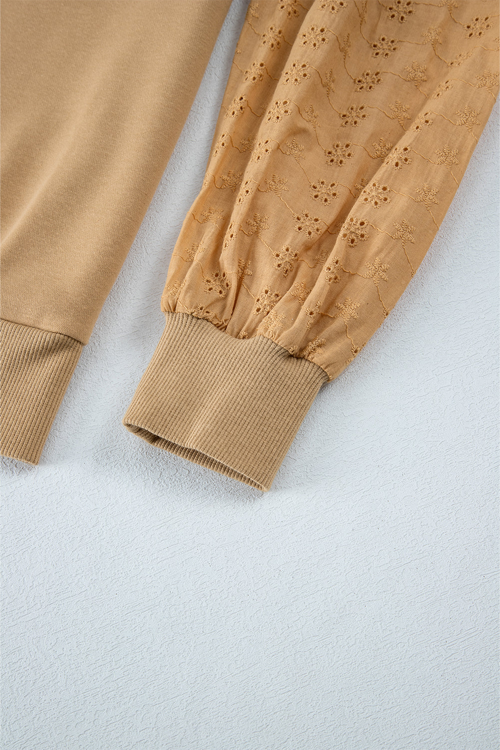 Pale Khaki Textured Patchwork Round Neck Sweatshirt Sweatshirts & Hoodies JT's Designer Fashion