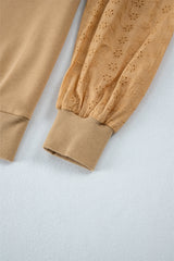 Pale Khaki Textured Patchwork Round Neck Sweatshirt Sweatshirts & Hoodies JT's Designer Fashion