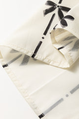 Beige Bow Printed Ruffled Bubble Sleeve Tied Notched V Neck Blouse Blouses & Shirts JT's Designer Fashion