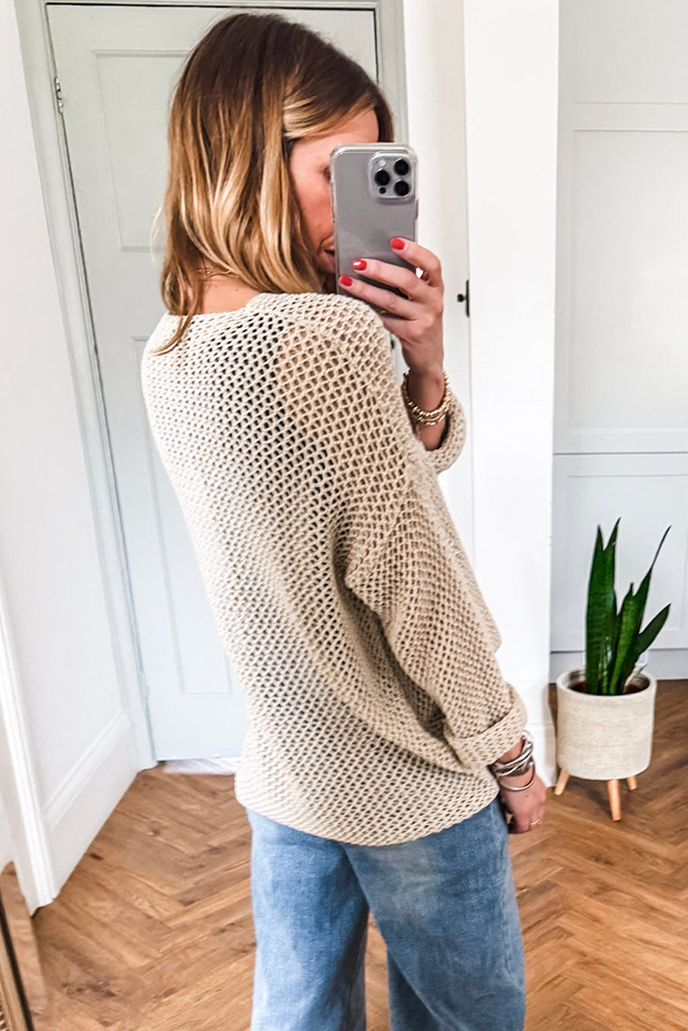 Smoke Gray Crochet Hollow-out Jumper Top Sweater Sweaters JT's Designer Fashion