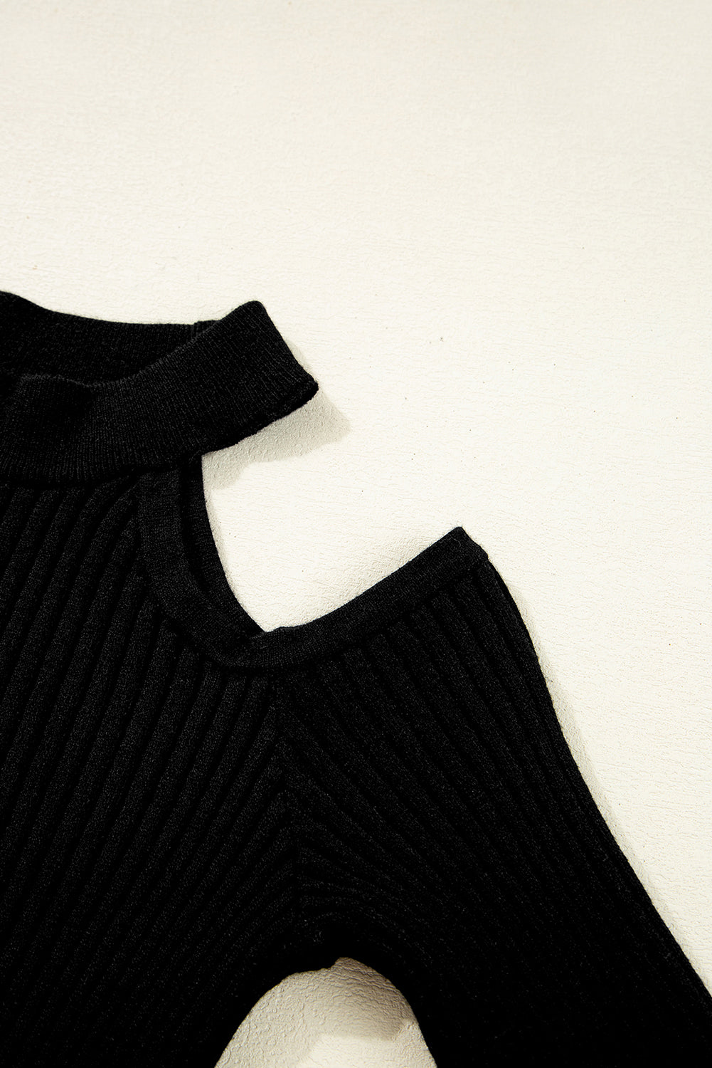 Black Ribbed Knit Cold Shoulder Choker Neck Sweater Sweaters JT's Designer Fashion