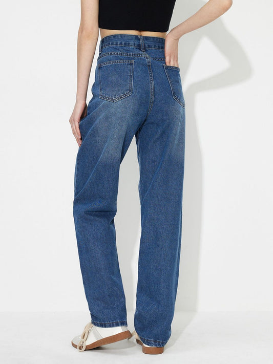 Asymmetric Waist Jeans with Pockets High Waist Jeans JT's Designer Fashion