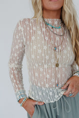 White Sheer Floral Lace Long Sleeve Slim Fit Top Long Sleeve Tops JT's Designer Fashion