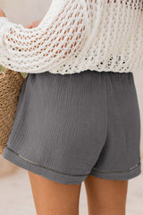 Dark Grey Cotton Gauze Paperbag Shorts Casual Shorts JT's Designer Fashion