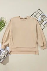 Apricot Solid Fleece Lined Drop Shoulder High Low Sweatshirt Sweatshirts & Hoodies JT's Designer Fashion