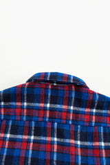 Navy Blue Plaid Flap Pocket Button Up Shacket Plaid Shackets JT's Designer Fashion