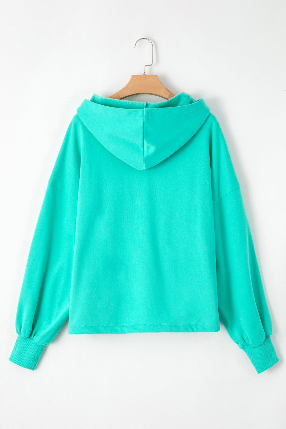 Aruba Blue Fleece Lined Half Zipper Kangaroo Pockets Loose Hoodie Sweatshirts & Hoodies JT's Designer Fashion