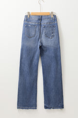 Ashleigh Blue Distressed Raw Hem Straight Leg High Waist Jeans Jeans JT's Designer Fashion