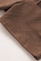 Brown Textured Long Sleeve Top and Drawstring Shorts Set Short Sets JT's Designer Fashion