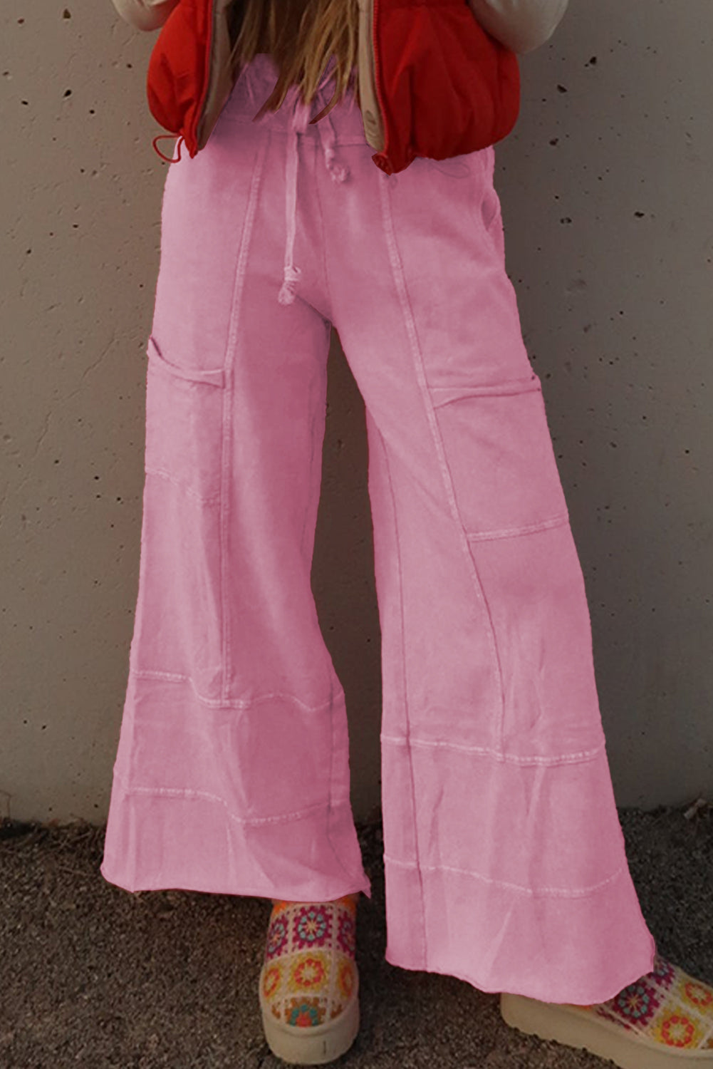 Bonbon Mineral Wash Exposed Seam Drawstring High Waist Wide Leg Cargo Pants Casual Shorts JT's Designer Fashion