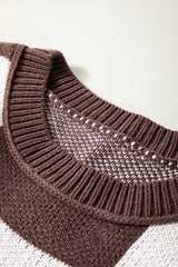 Dark Brown Checkered Bishop Sleeve Sweater Sweaters JT's Designer Fashion