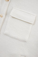 White Solid Color Corduroy Buttoned Long Sleeve Jacket Jackets JT's Designer Fashion