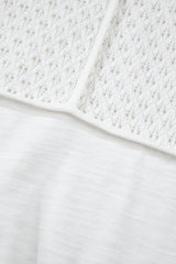 White Eyelet Patchwork High Low Hem V Neck Oversized Top Long Sleeve Tops JT's Designer Fashion