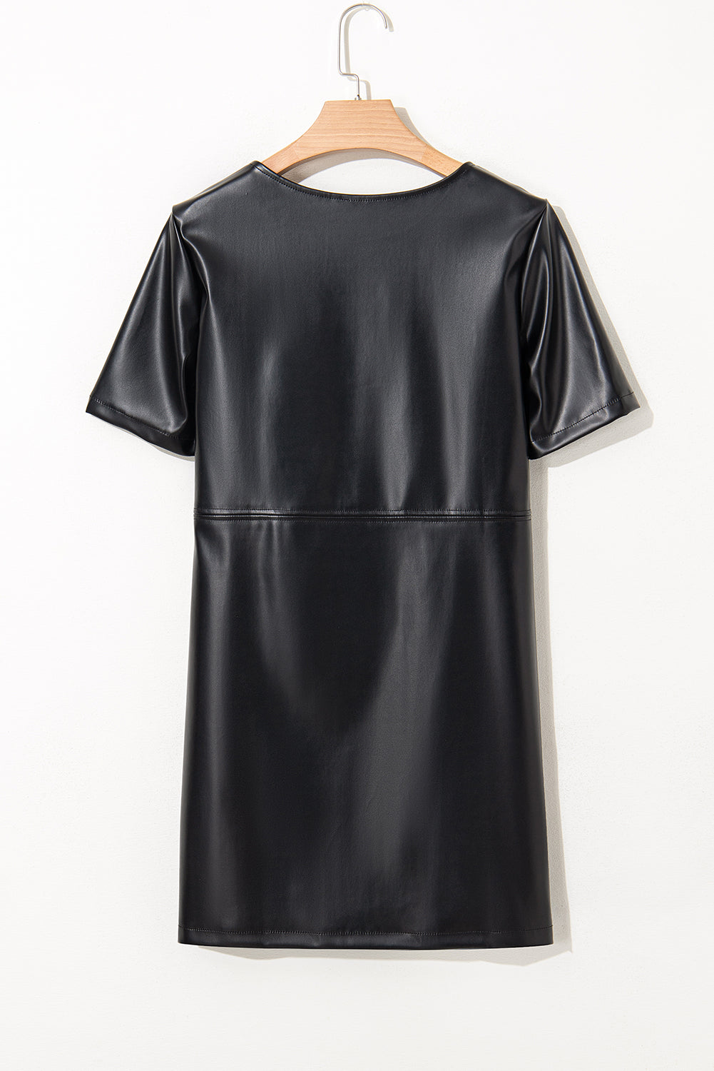 Black Faux Leather Loose T-shirt Dress T Shirt Dresses JT's Designer Fashion