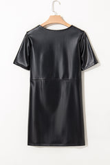 Black Faux Leather Loose T-shirt Dress T Shirt Dresses JT's Designer Fashion