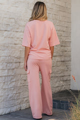 Apricot Pink Half Sleeve T-Shirt & Cargo Sweatpants Set Pant Sets JT's Designer Fashion