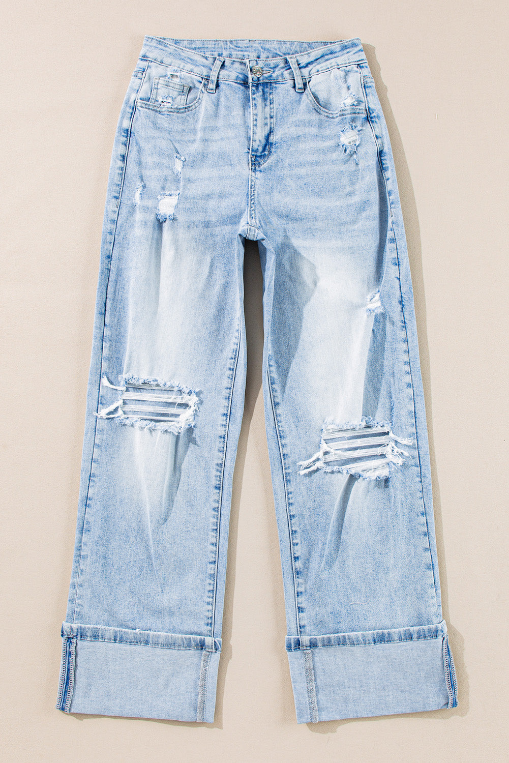 Beau Blue Light Wash Distressed Flare Jeans Jeans JT's Designer Fashion