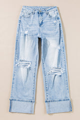 Beau Blue Light Wash Distressed Flare Jeans Jeans JT's Designer Fashion